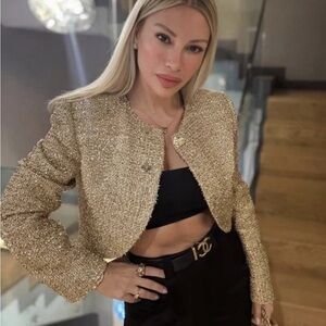 Zara METALLIC THREAD TEXTURED CROPPED JACKET